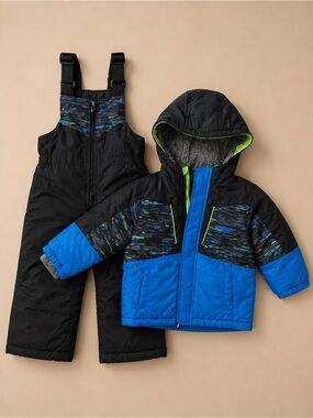Arctic Quest Boys 2T Snowsuit Ski Jacket Snow Bib Pants Blue Black